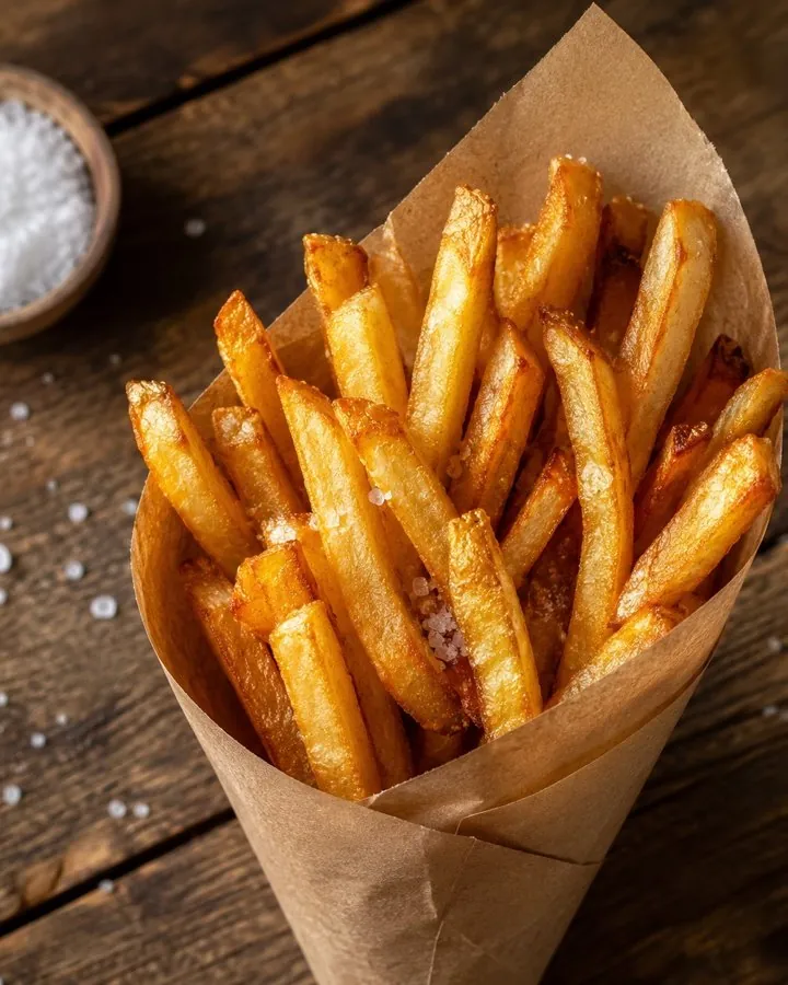 Les frites fraîches, cuites à la graisse de bœuf et servies en cornet